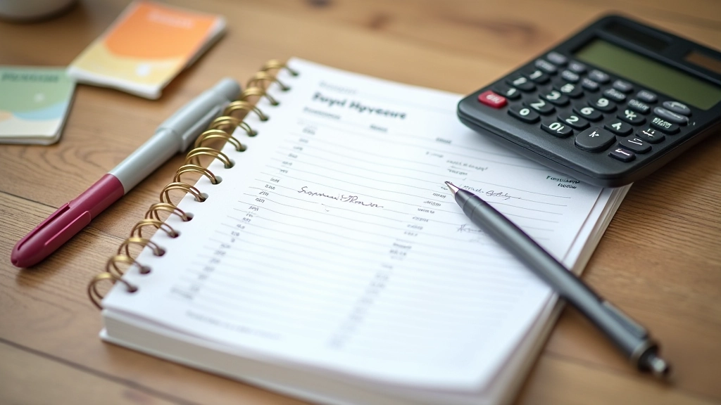 Rozpočtovací tabulka a kalkulačka na stole s poznámkami o zimních výdajích