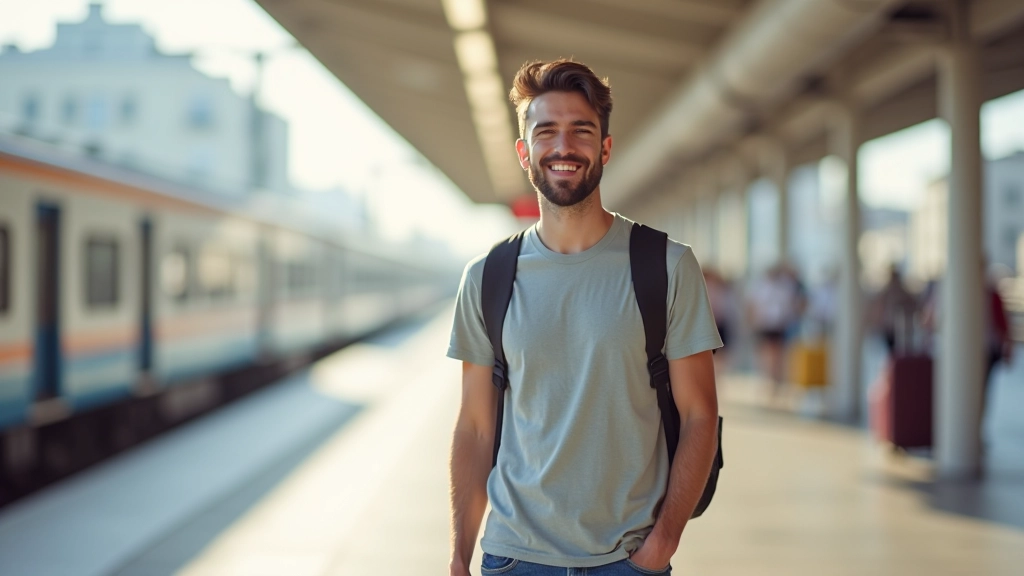 Cestující s kulatým zavazadlem čekají na nádraží na letní dovolenou